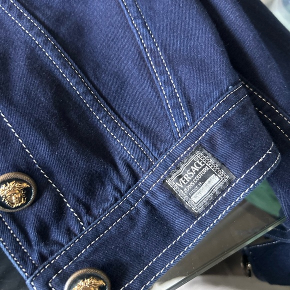 Versace Jeans Couture Dark Navy Denim Jacket with White Stitching - Picture 3 of 6